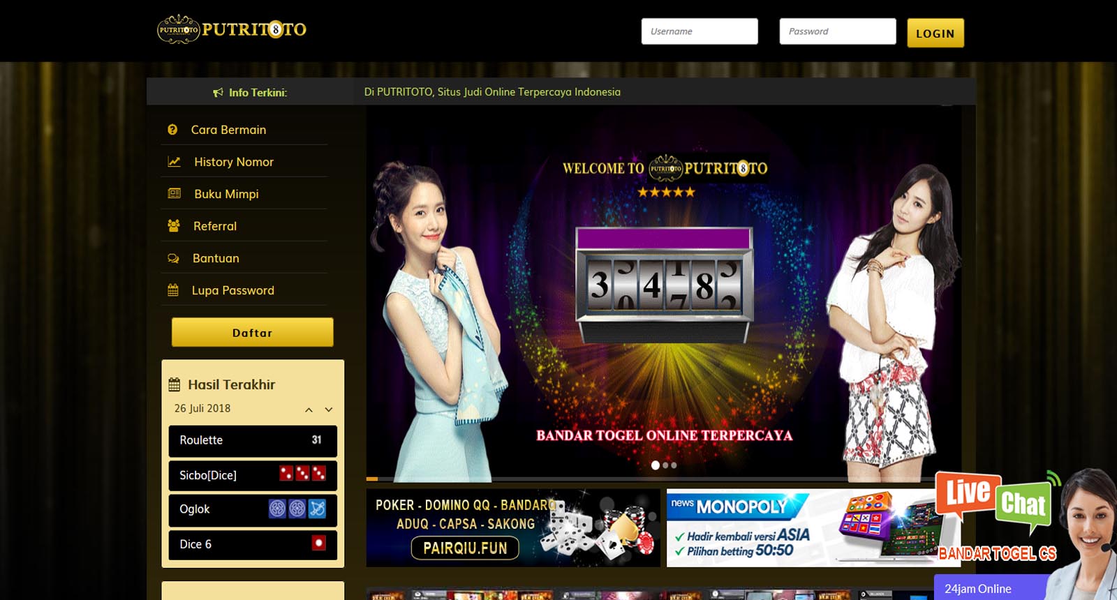 Situs Togel Terpercaya dan Live Casino Online: Apa itu Putritoto?