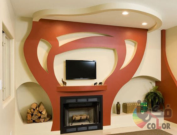 ديكور جبس تلفزيون ديكورات جبس بورد تلفزيون Gypsum Board TV fikra color