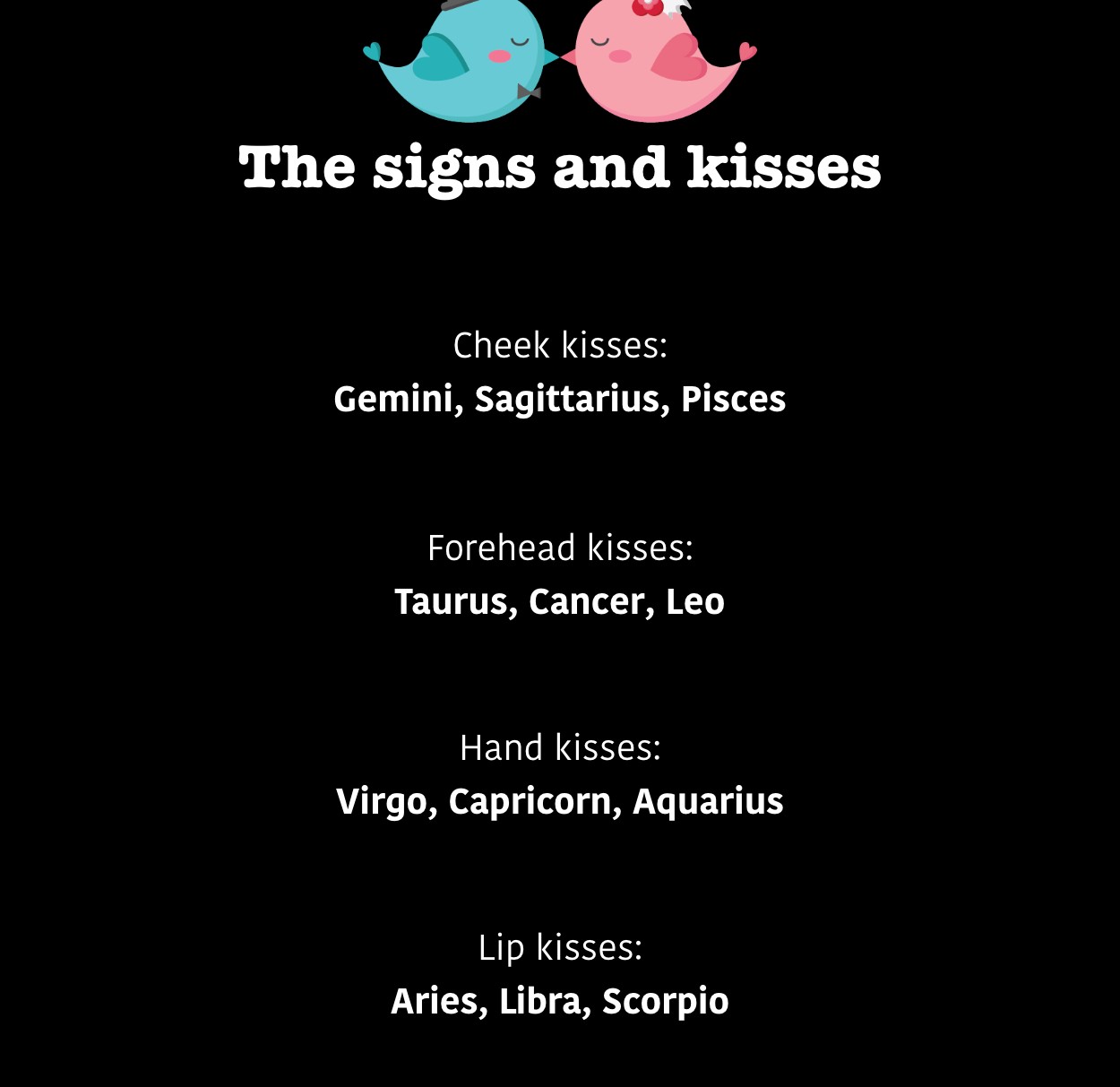 The Zodiac and Kisses