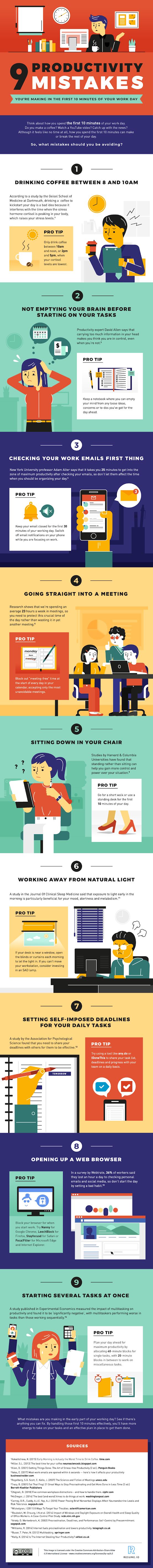 9 Productivity Mistakes You're Making in the First 10 Minutes of Your Work Day #infographic