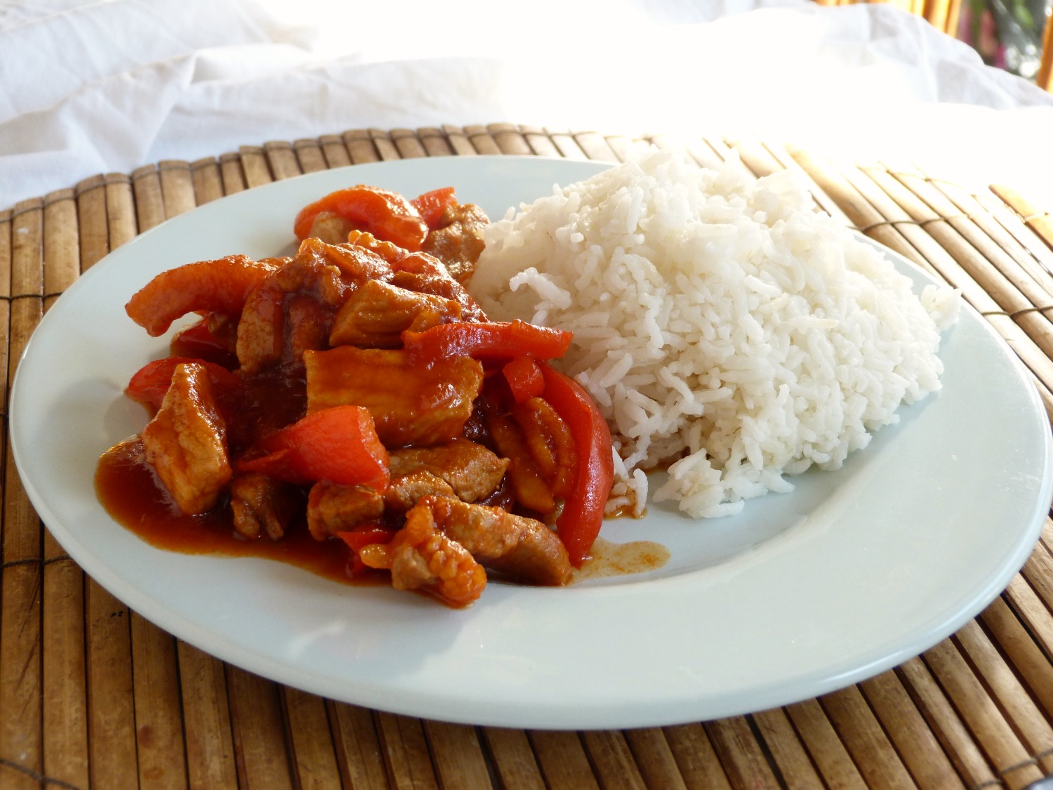 Kitchen & Bakery. Asian Food Pork, Bell Pepper, and Baby Corn Sweet