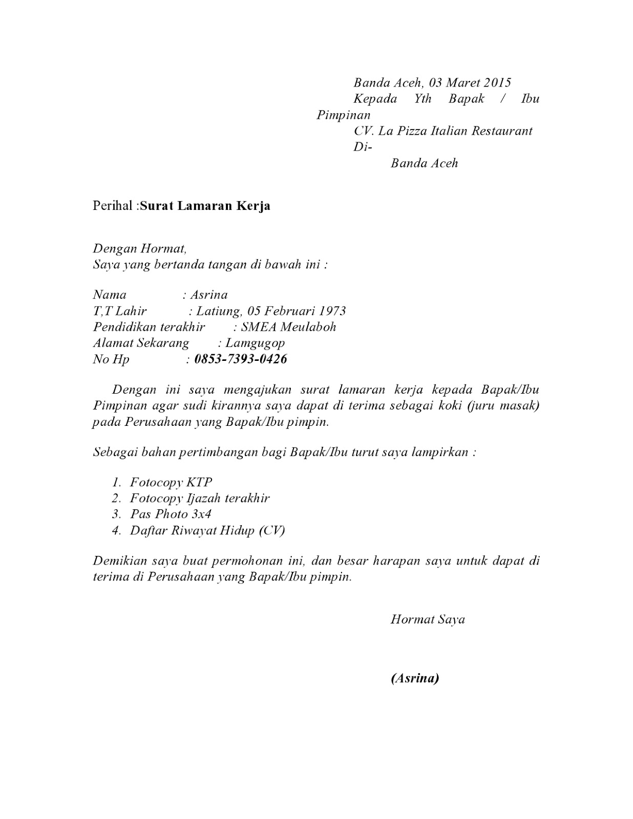 50+ Contoh Surat Lamaran Kerja Mekanik Dalam Bahasa 50+ Contoh Surat Lamaran Kerja Mekanik Dalam Bahasa