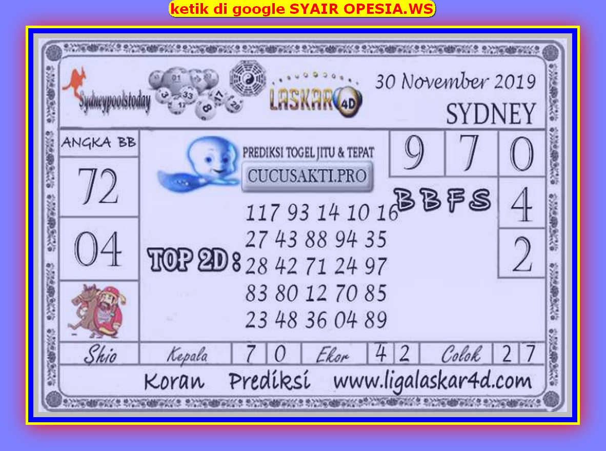 Kode Syair Sydney 30 November 2019 Forum Syair Togel Hongkong Singapura Sydney