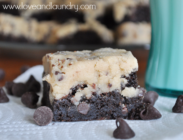 Chocolate Chip Cookie Dough Brownies from www.loveandlaundry.com These are so good, they will literally change your life!! #brownies #chocolatechipcookiedough #dessert #recipe