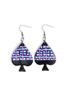 bijoux polymere boucles oreilles stenna geometrie bleu violet blanc