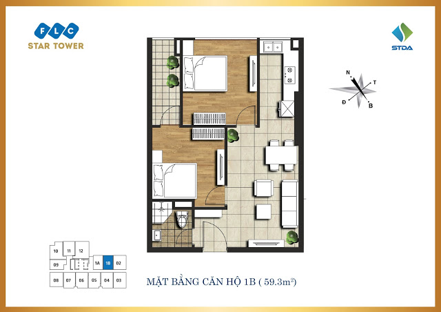 Căn hộ 1B Chung cư FLC Star Tower Hà Đông, Diện tích 58,43m2