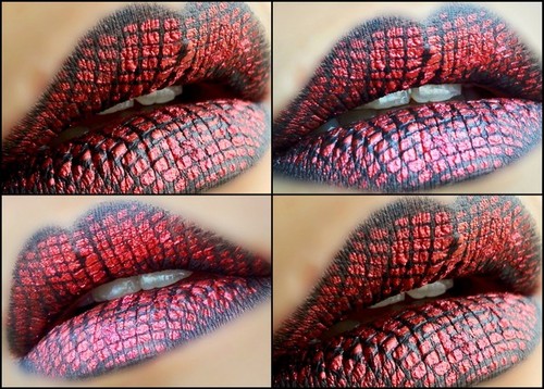 Snake Patterned Maroon Lip Art Makeup
