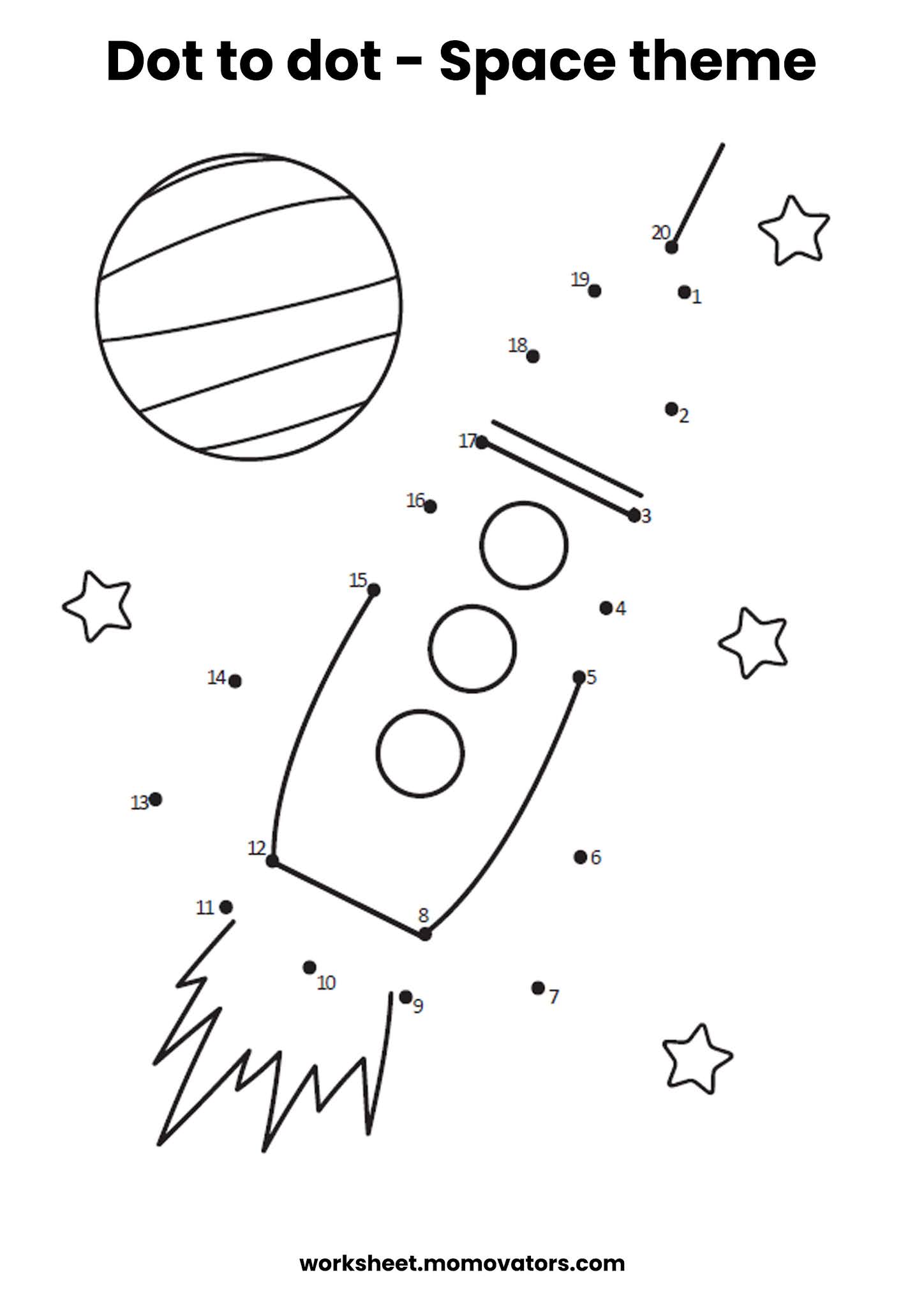 Space dot to dot worksheets for kids - Free printable worksheets PDF