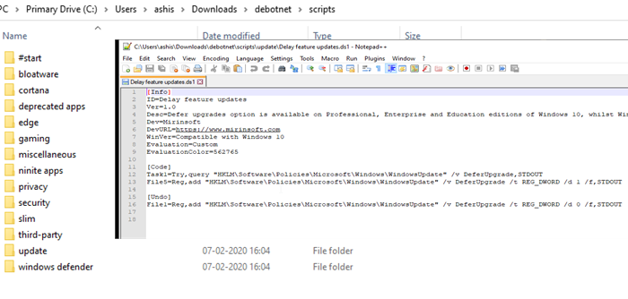 Debotnet 스크립트 Windows 개인 정보