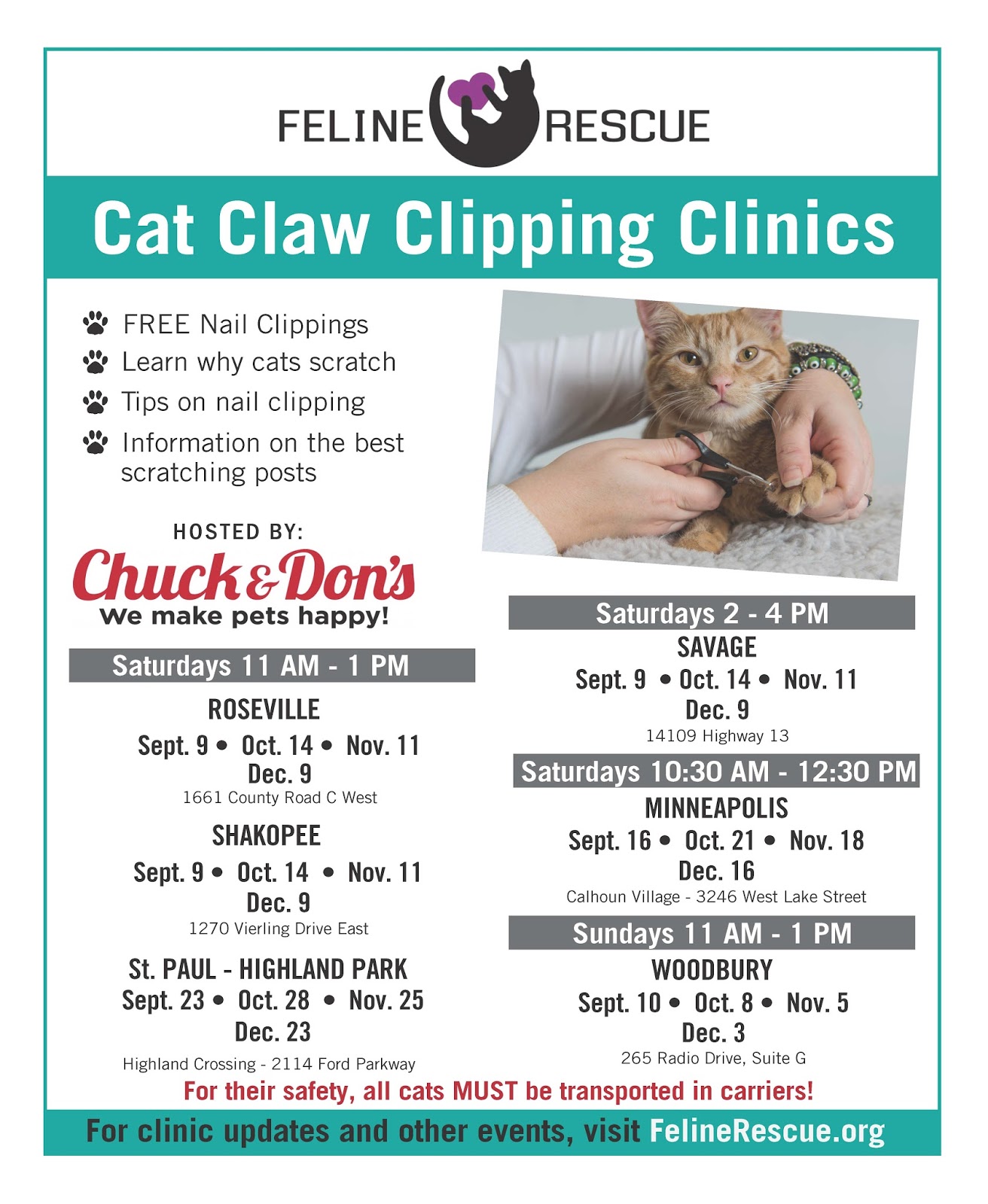 Feline Rescue Cat Tales Free Cat Claw Clipping Clinics!