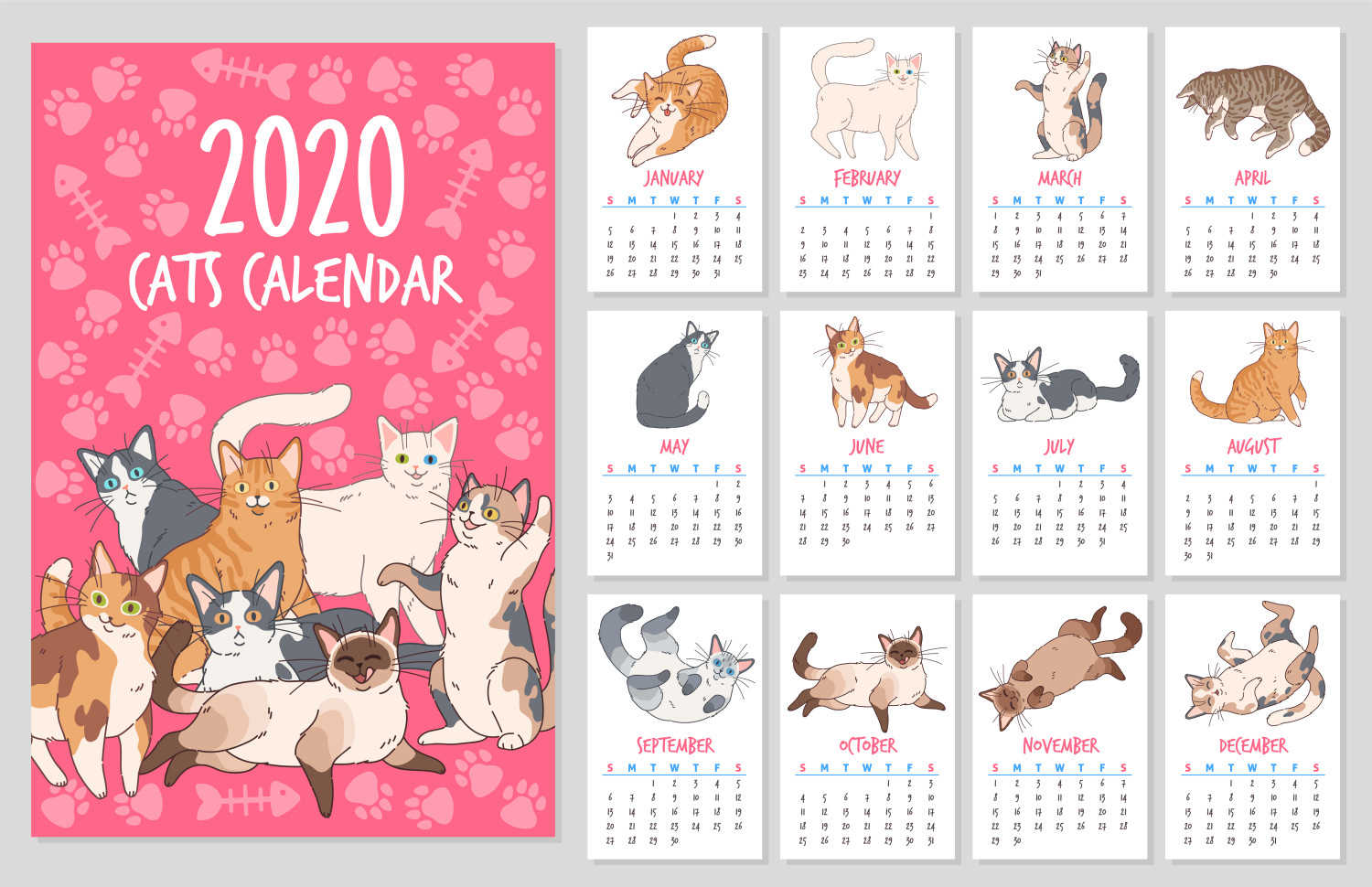 Koleksi kalendar kucing kalendar kucing cute 2020