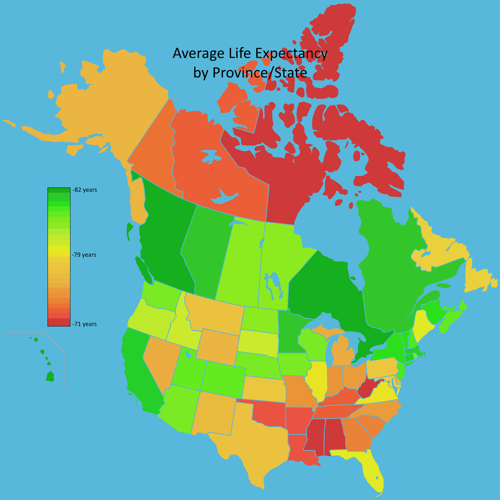 Average Life Expectancy by State and Province Vivid Maps