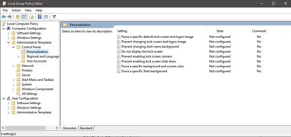 Computer Configuration  ->  Administrative Templates -> Control Panel -> Personalization - Remove the Windows 10 lock screen