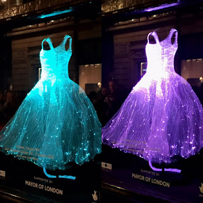 The gorgeous light changing dress at the Liberty of London Store for the London Lumiere Light Show 