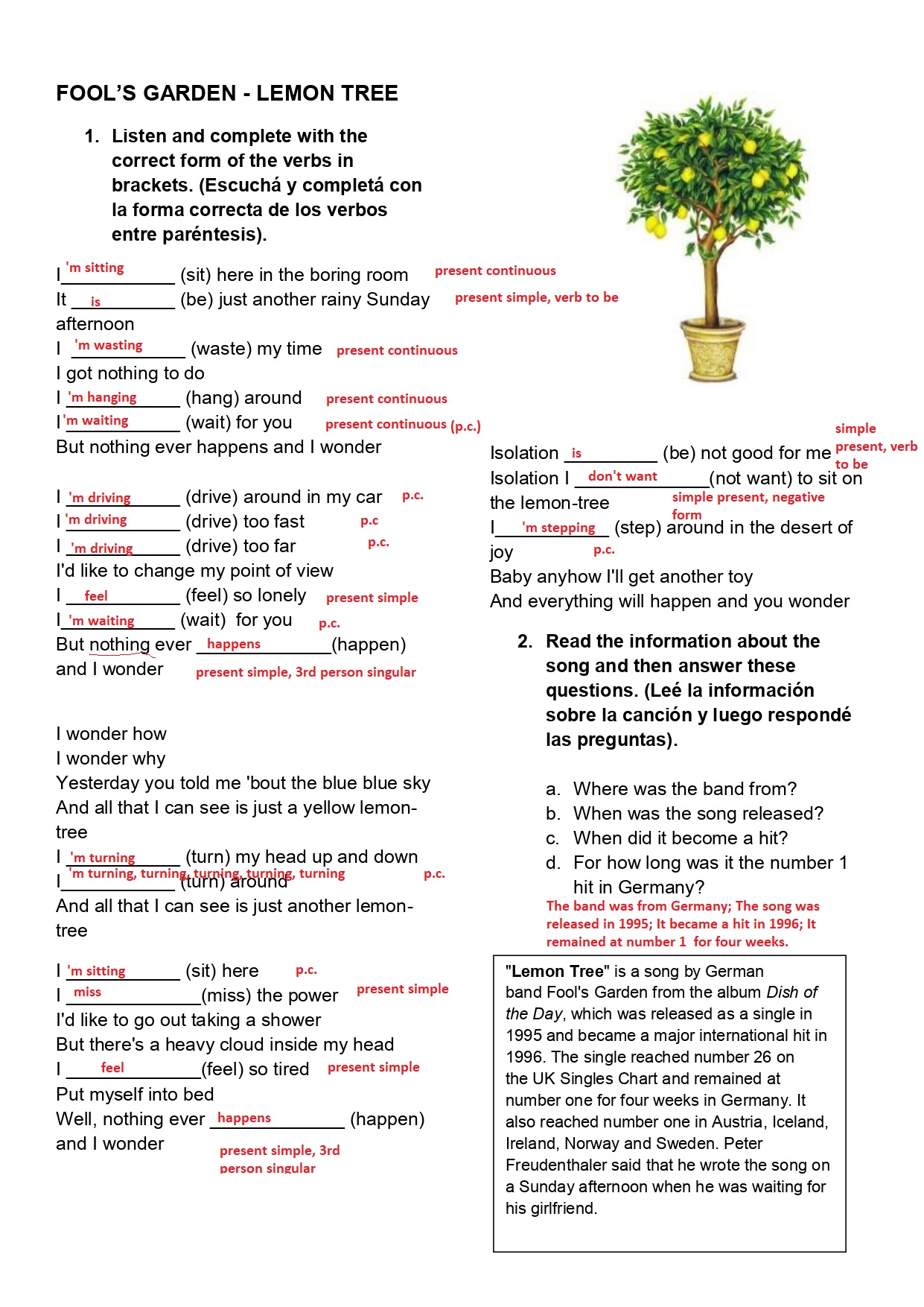 Lesson 33 Song Lemon Tree, to my teacher Aldana =)