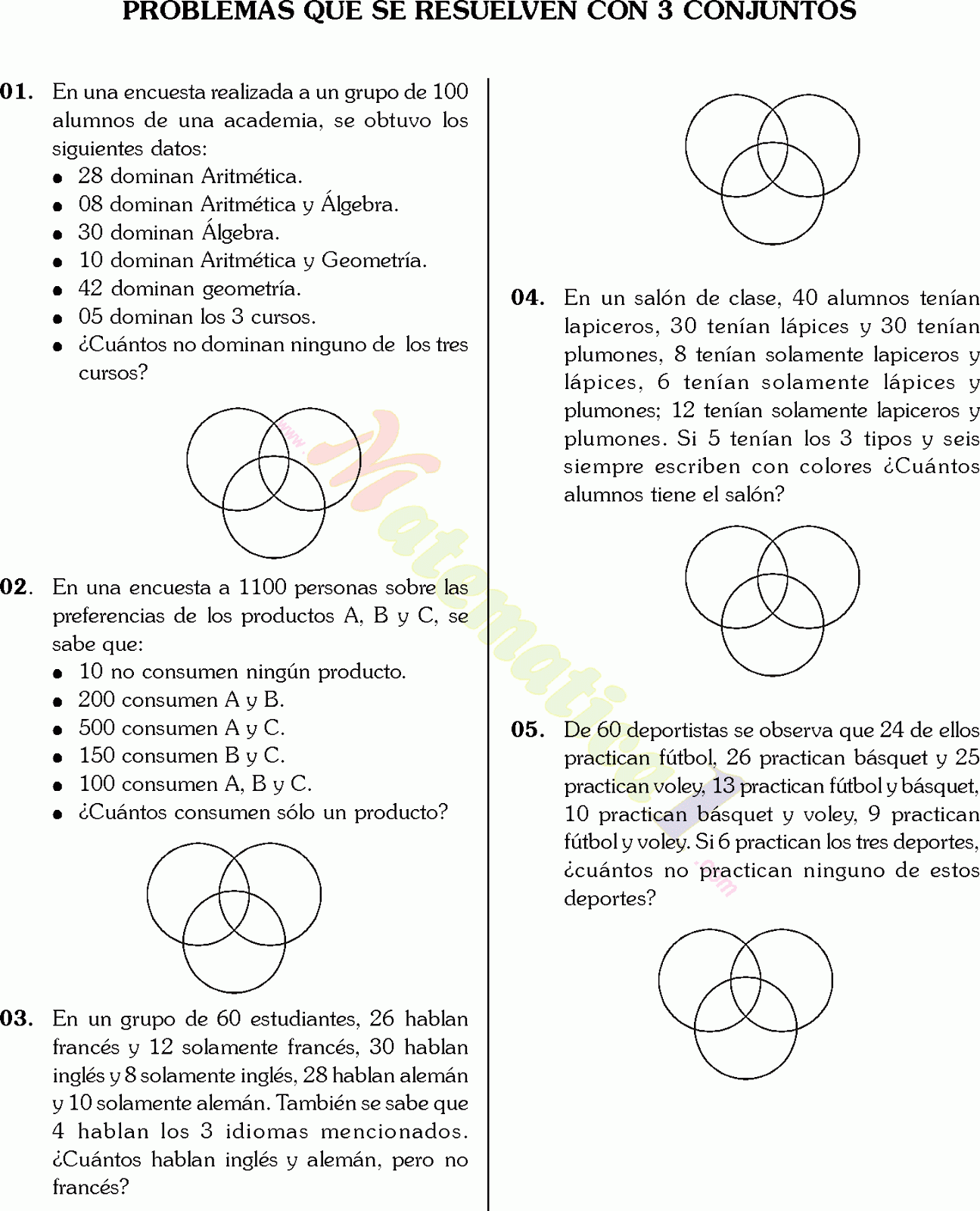 OPERACIONES CON CONJUNTOS Y DIAGRAMAS DE VENN EJERCICIOS RESUELTOS PARA