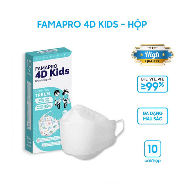 HỘP 10 CÁI] Khẩu trang y tế cao cấp trẻ em kháng khuẩn 3 lớp Famapro 4D Kids