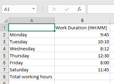 suma de tiempo en excel