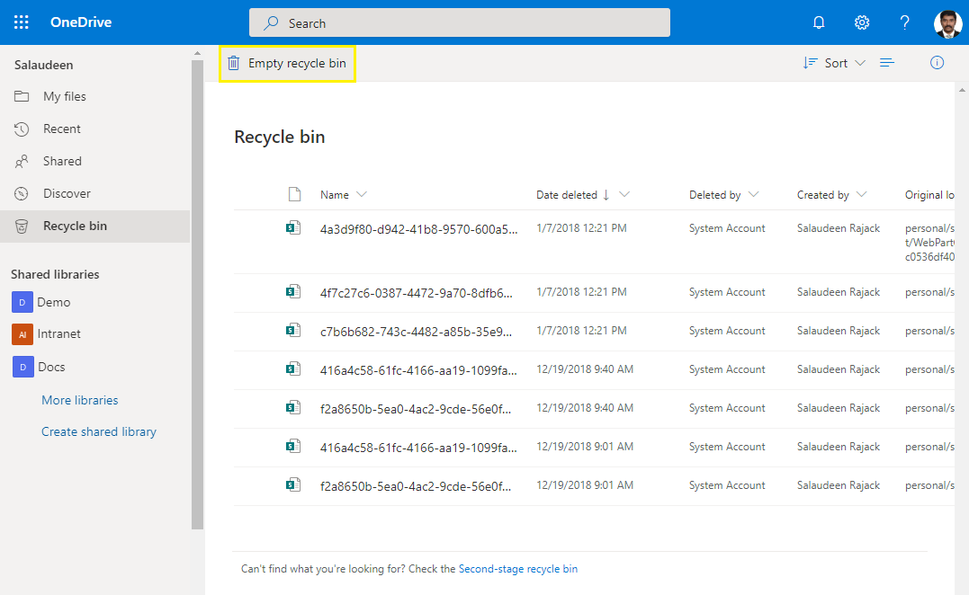 OneDrive for Business Empty Recycle Bin using PowerShell SharePoint Diary