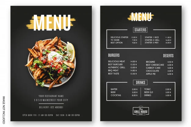 MENU Free Vector | مينيو | قوائم الطعام | اللون الاسود المميز للمطاعم والكافيهات فيكتور  جاهز للتعديل عليه مصممين الدعايه والاعلان