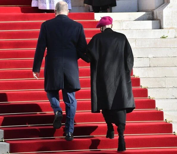 Princess Gabriella wore a pink coat and skirt from Dior. Princess Charlene wore a coat from Akris