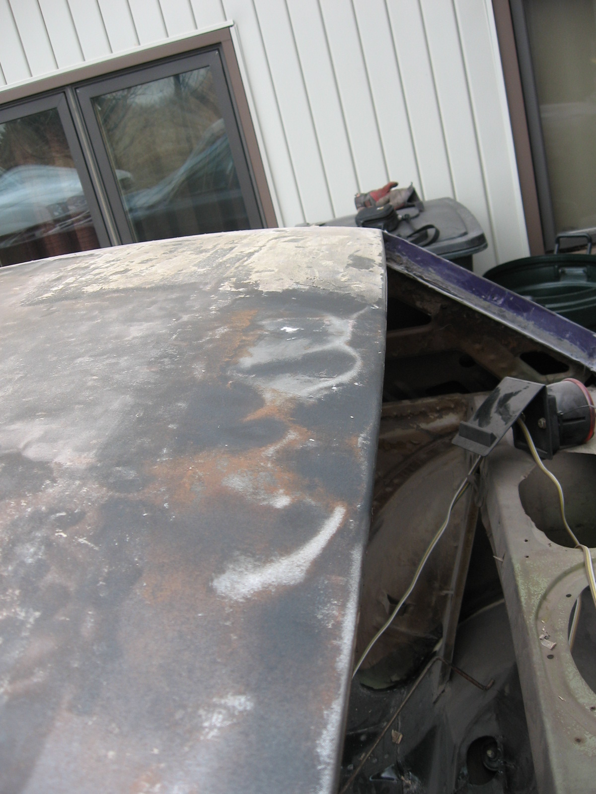 1967 Mustang Restoration Preparing the roof Paint, rust, and dent removal