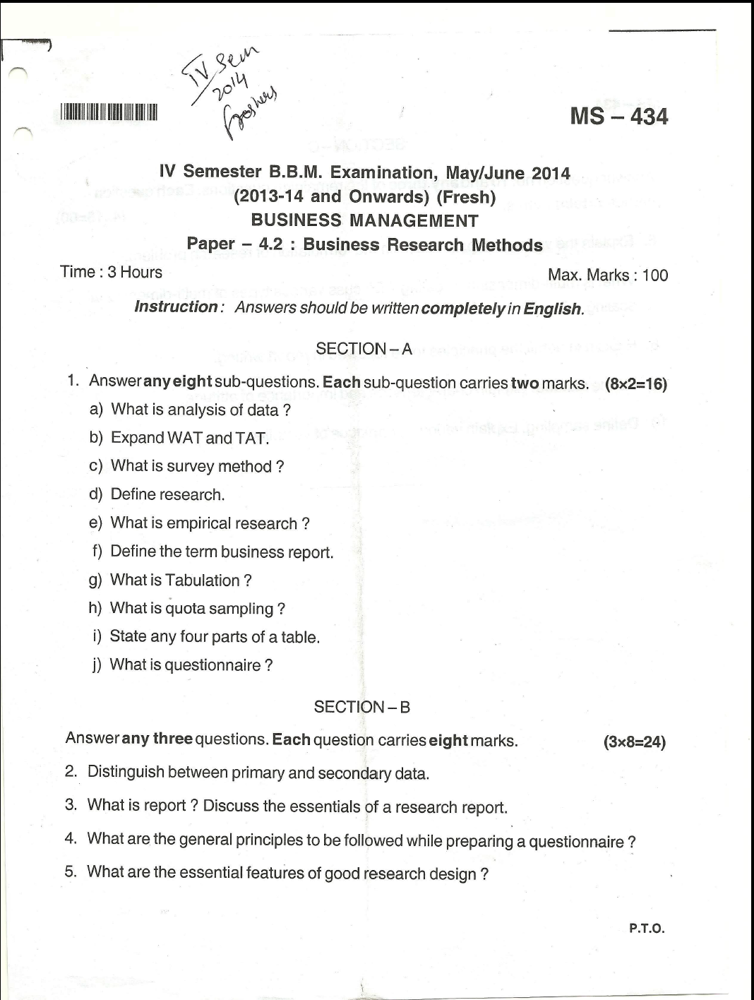 Bangalore University B.B.M. Business Management Paper - 4.2 : Business ...