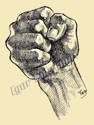 powerful fist drawing (crosshatching)