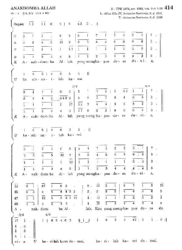 Puji Syukur 414 Anak Domba Allah