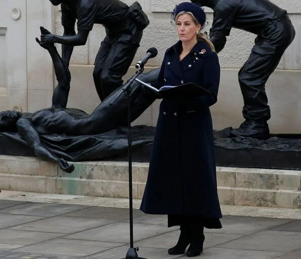 The Countess of Wessex wore a navy wool double breasted military coat