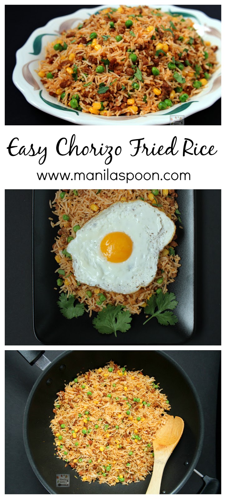 Don't throw away your left-over rice and make this easy and tasty Chorizo Fried Rice. Simply add a few drops of hot sauce to give it a spicy kick! #easy #chorizo #fried #rice