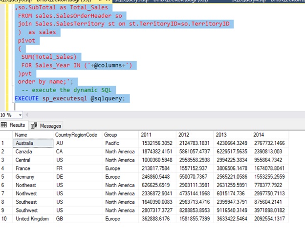 Microsoft Business Intelligence: Dynamic pivot in the sql server