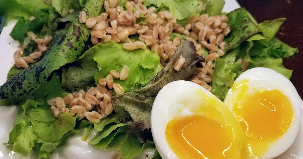 Farro Salad with Soft Boiled Eggs and Shallot Yogurt