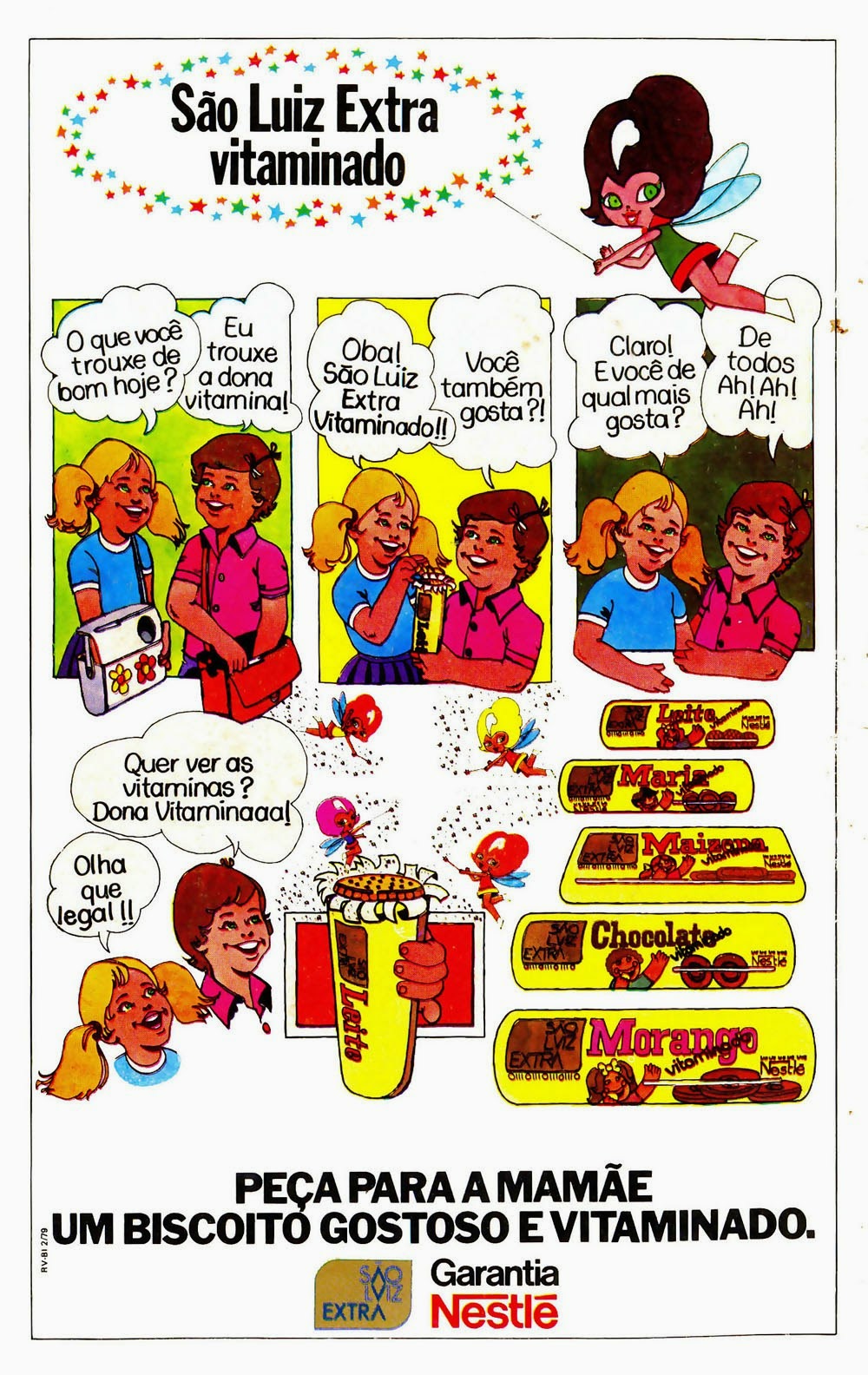 Linha de Biscoitos 'Extra Vitaminado' da São Luiz, apresentada em 1979.