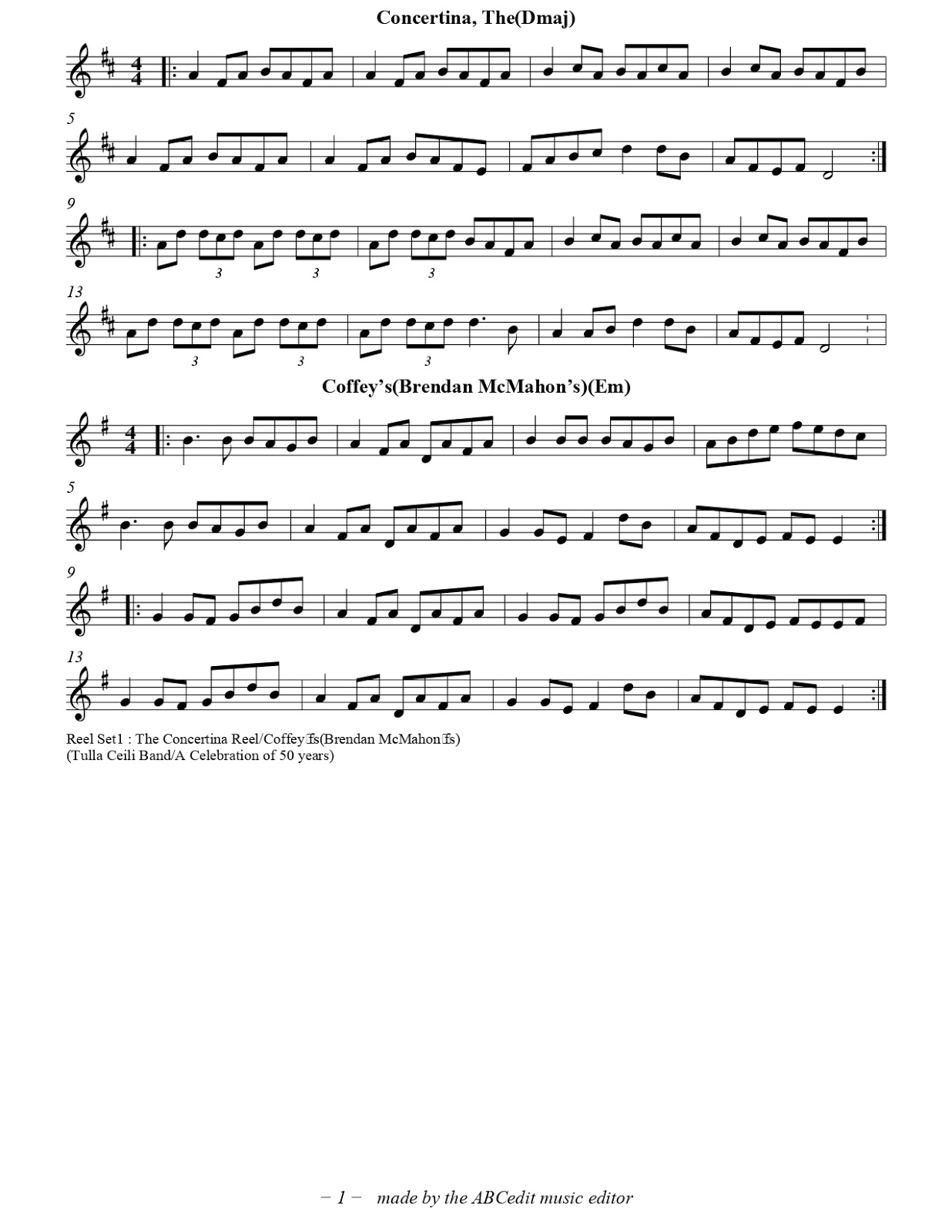 [Tunes] Reel Set 1 The Concertina Reel/ Coffey’s(Brendan McMahon's)