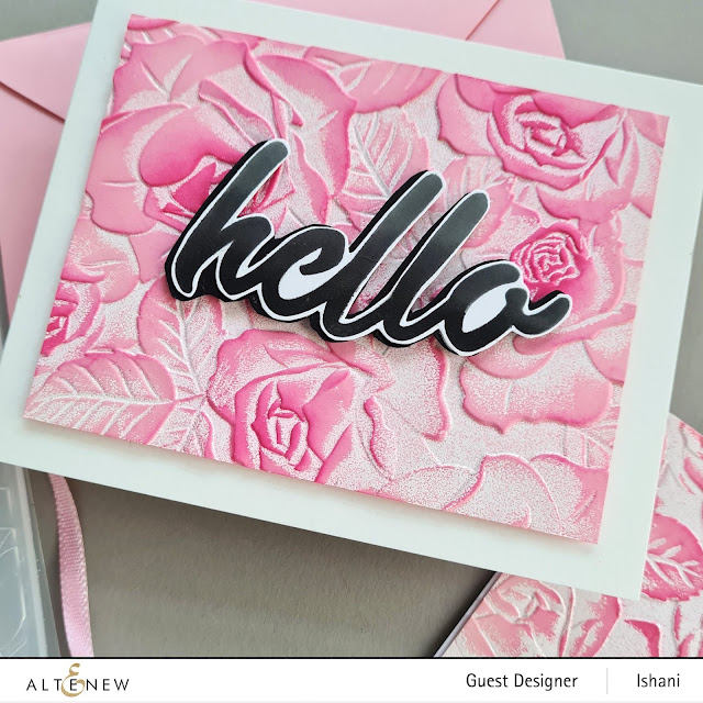 Embossing folder card, Craft your life Project kit - Garden rose, How to use embossing folder video tutorial,  Altenew Garden rose, Rose card, heat embossing with embossing folders, , Quillish, Ishani