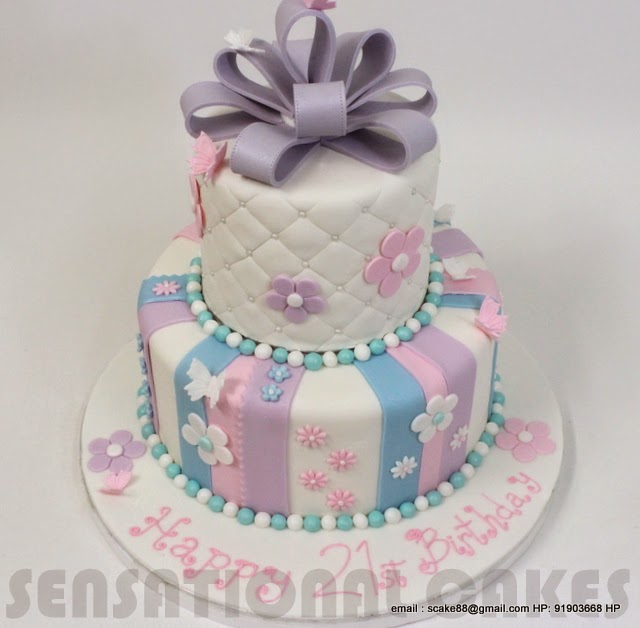 The Sensational Cakes 21ST PINK PURPLE PASTEL BOW THEME CAKE SINGAPORE