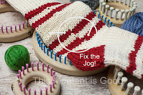 jogless stripes, loom knitting, fixing the jog, knitting in the round, how to stop the jog, 