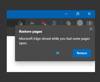تعطيل إشعار استعادة الصفحات في Edge