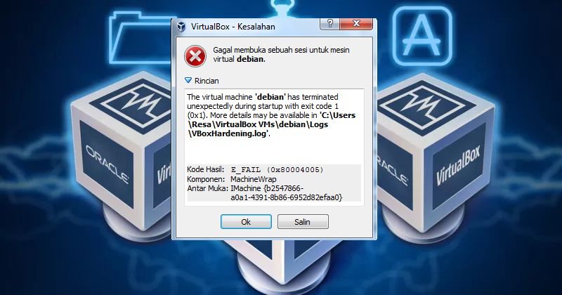 The virtual machine has terminated unexpectedly. The virtual machine has terminated unexpectedly