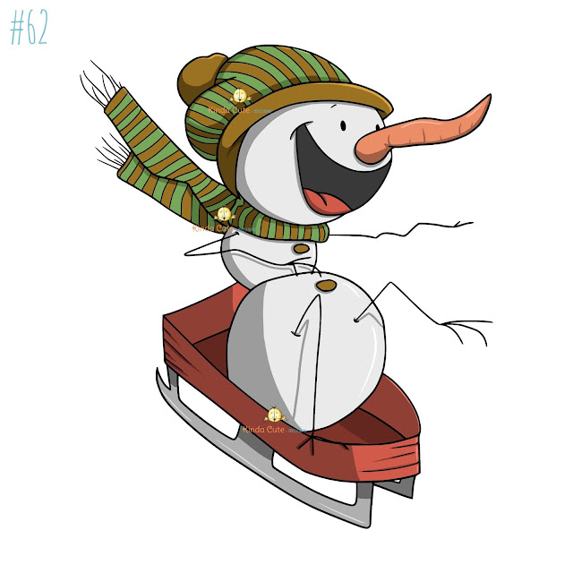 Snowman and sled digital stamp