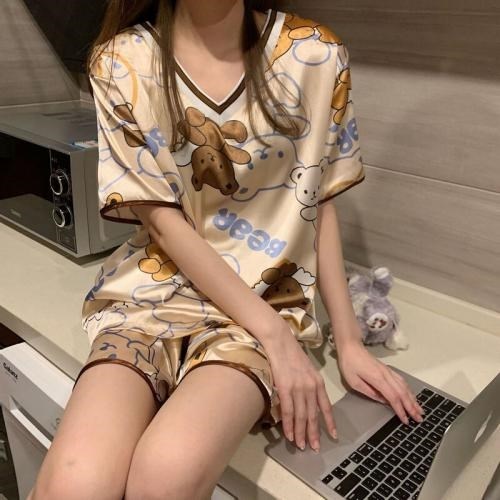 Bộ Đồ Ngủ Lụa pijama cộc tay mặc nhà cute hoạt hình họa tiết dễ thương