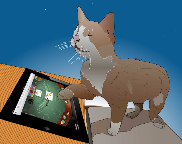macho cat playing on the ipad