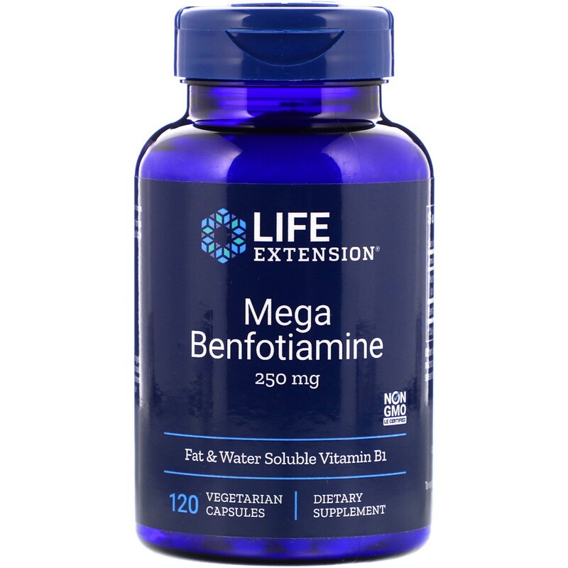 Life Extension, Мега-бенфотиамин, 250 мг, 120 вегетарианских капсул