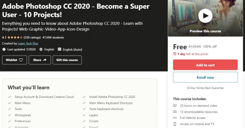 [100% Off] Adobe Photoshop CC 2020 - Become a Super User - 10 Projects