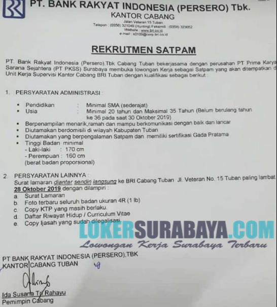 Loker Surabaya Terbaru di PT. Bank Rakyat Indonesia (Persero) Tbk