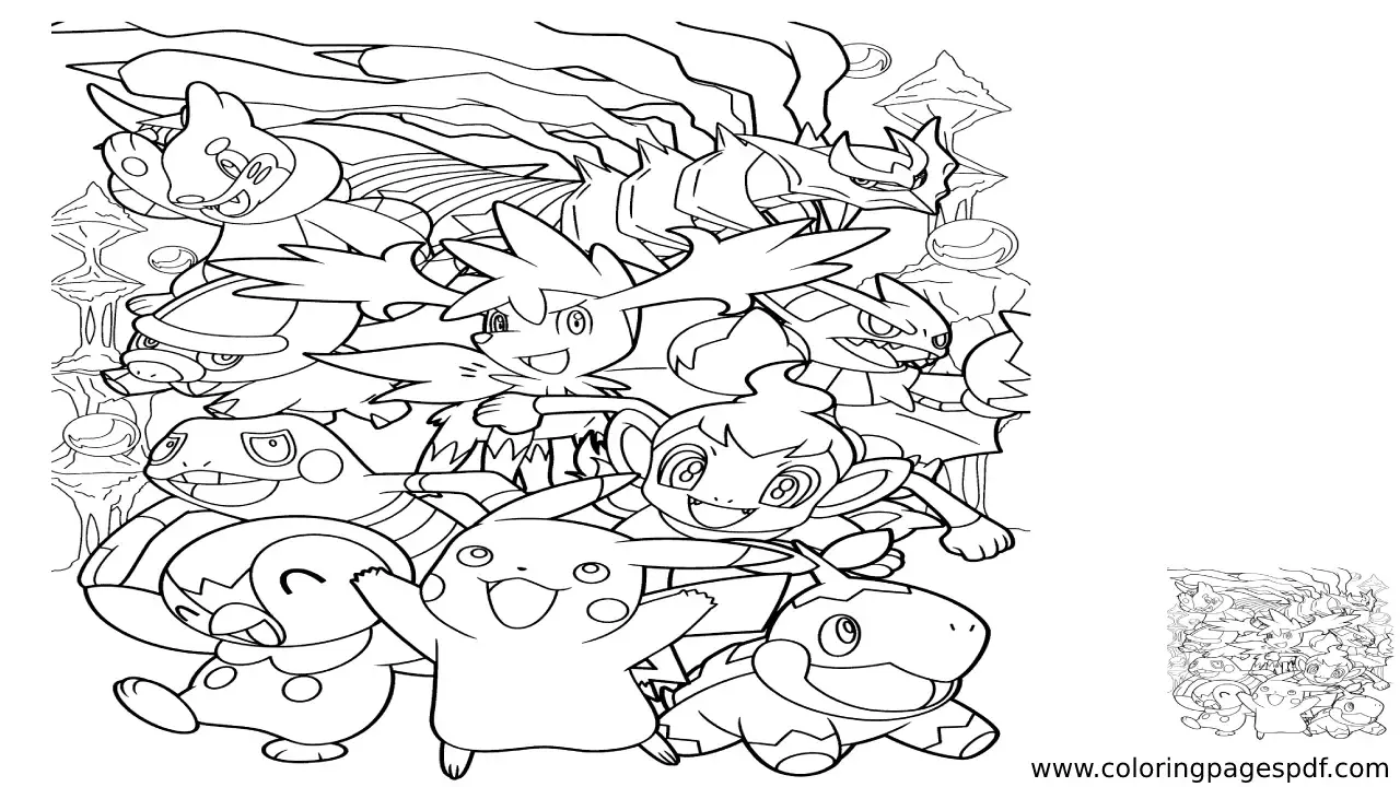 Coloring Page Of Multiple Types Of Pokémons