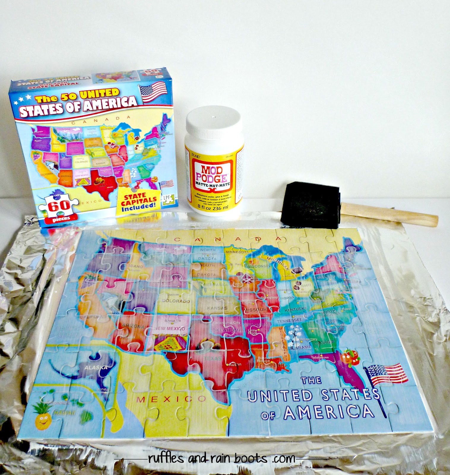 dollar-store-50-states-puzzle mod-podge-puzzle