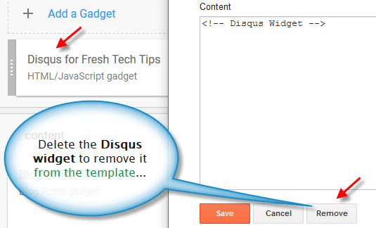 Deletion of Blogger Disqus widget