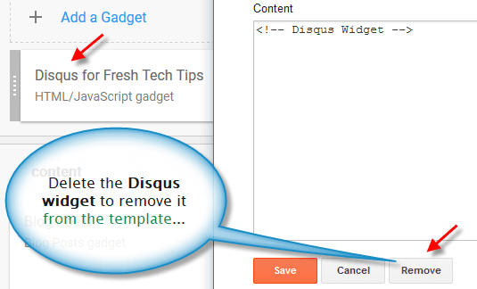 Deletion of Blogger Disqus widget